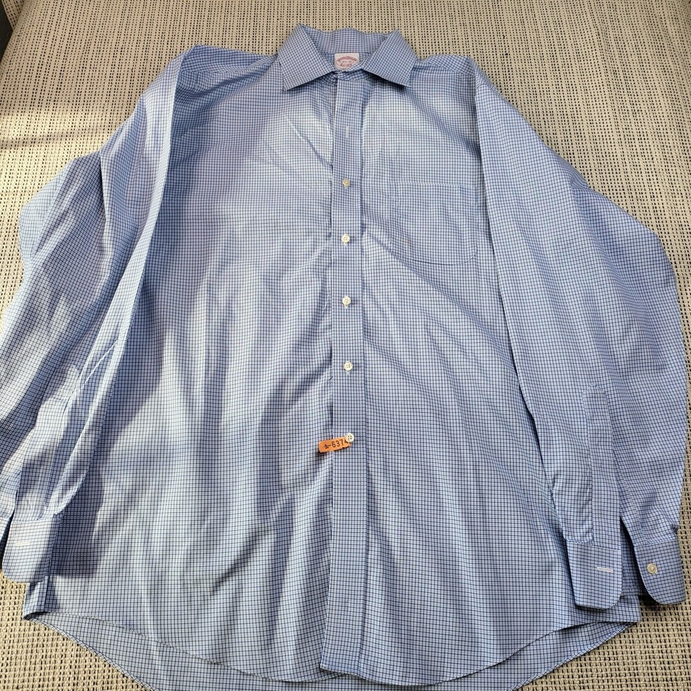 Brooks Brothers Madison Shirt Mens 16.5 34/35 Blue Gingham Non Iron Stretch
